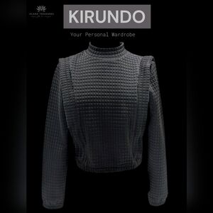 NWT KIRUNDO Waffle-Texture Sz S Cropped Top Stand-Up Collar Taylored Shoulder